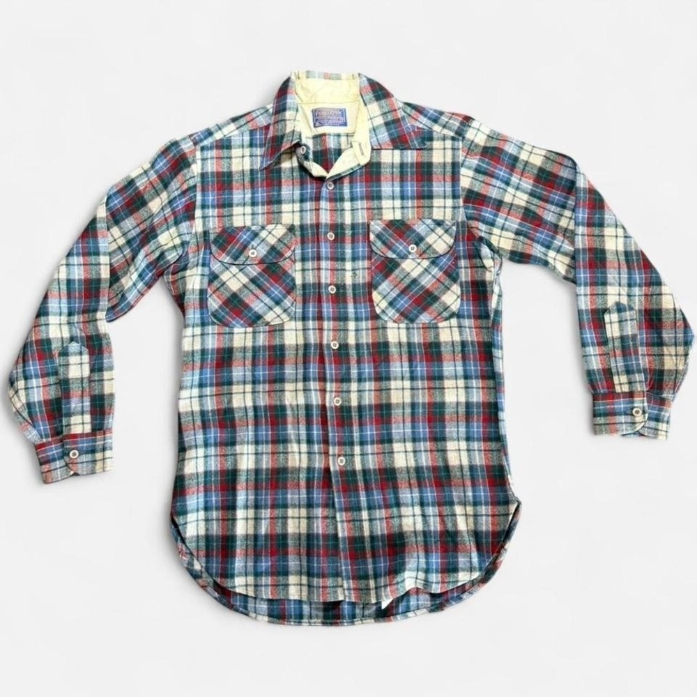 Vintage 70s-80s Pendleton Multi Color Plaid Wool Flannel Size S USA